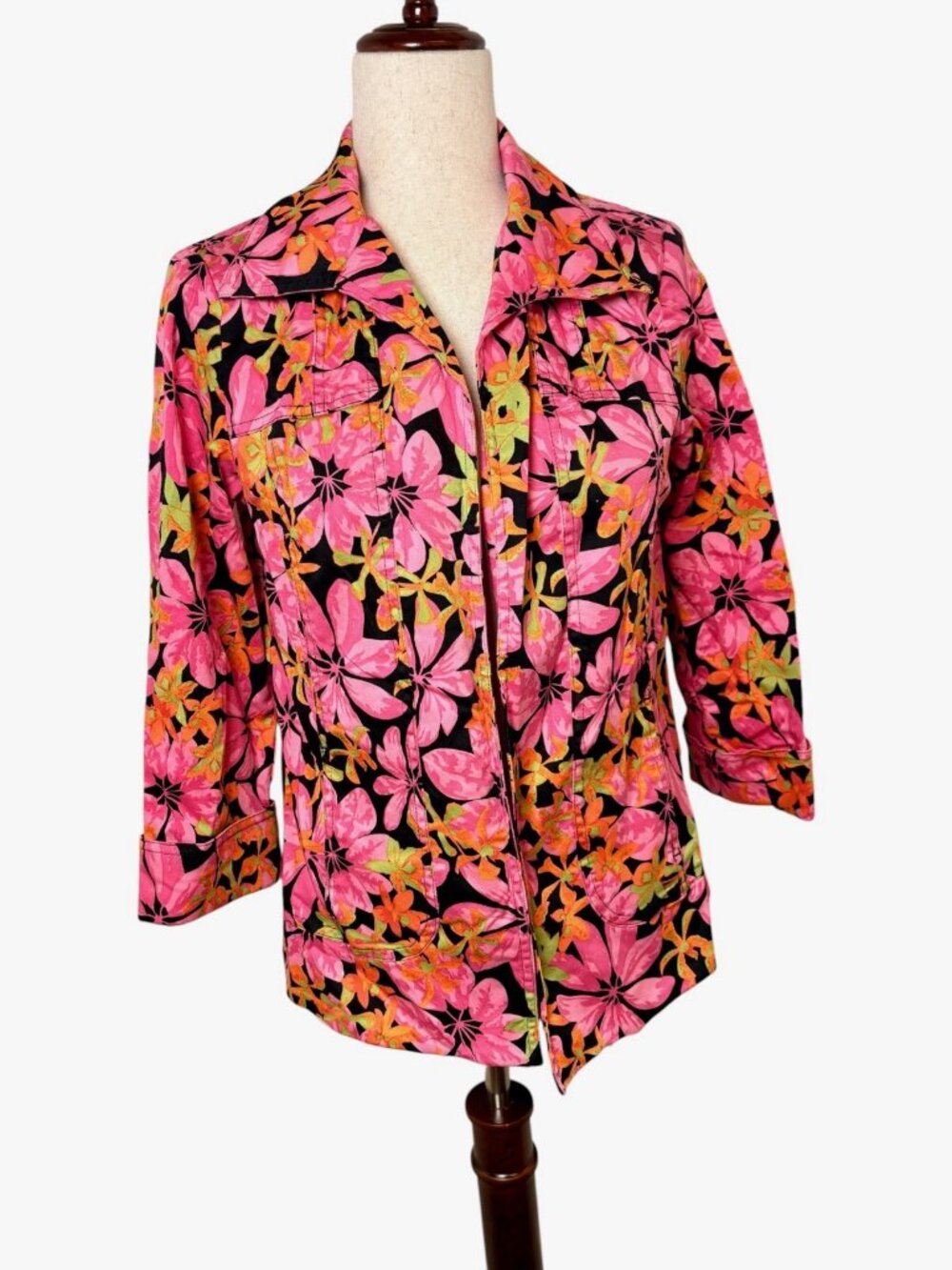 Westbound Pink Orange Floral Stretch Cotton Jacket Vacation Resort Size Small